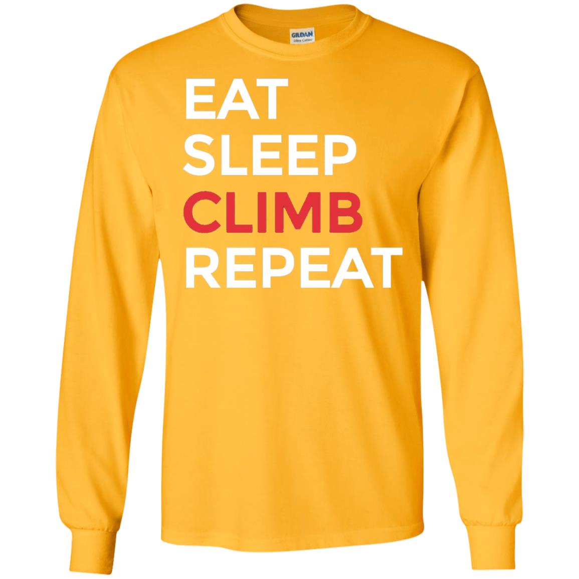 Eat Sleep Climb Repeat Mountain Climber Rock Climbing Shirt Gold