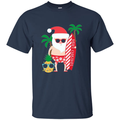 Christmas T-shirt Santa Claus Surfing Hawaiian Navy
