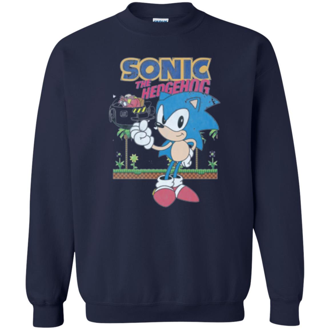 Gamer T-shirt Sega Sonic The Hedgehog Battles Dr. Eggman Robotnik Navy