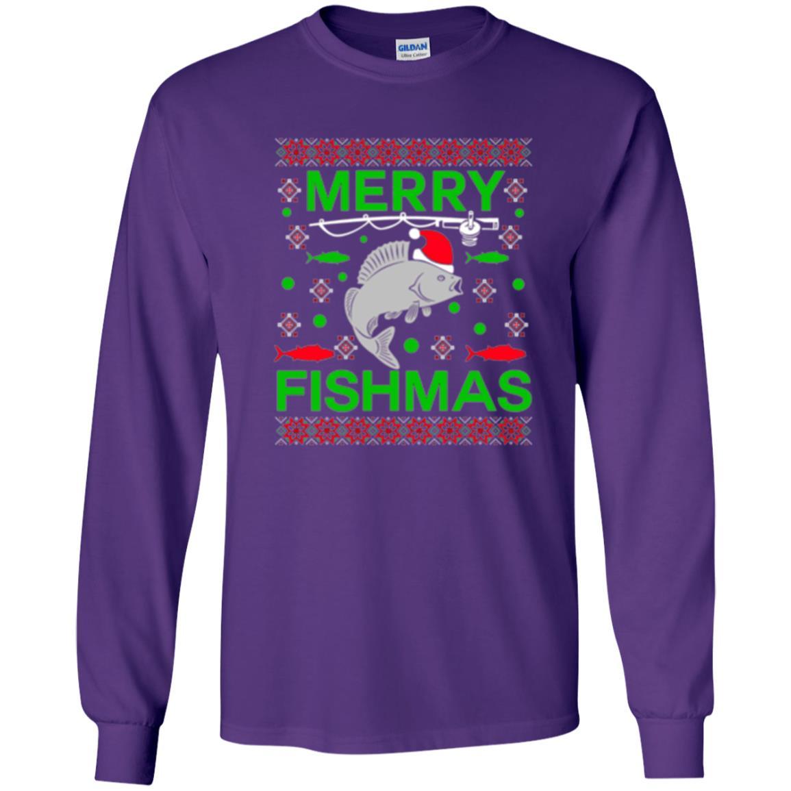 Christmas T-shirt Merry Fishmas Merry Christmas Fisherman Purple
