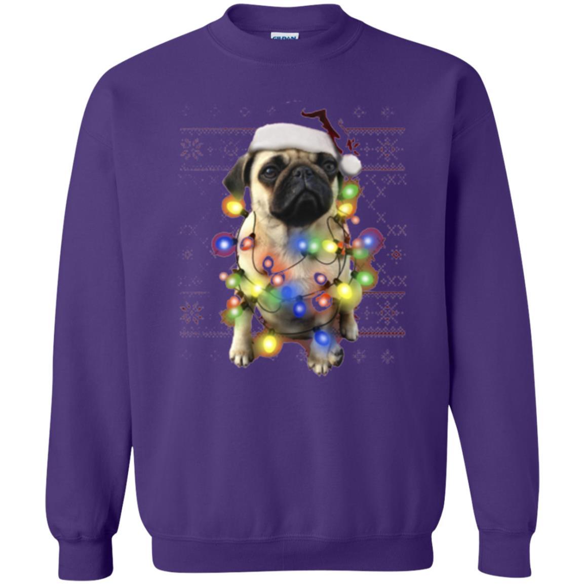 Dog Lover T-shirt Ugly Sweater Photoreal Christmas Lights Pug Graphic Purple