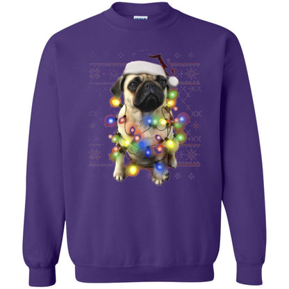 Dog Lover T-shirt Ugly Sweater Photoreal Christmas Lights Pug Graphic Purple