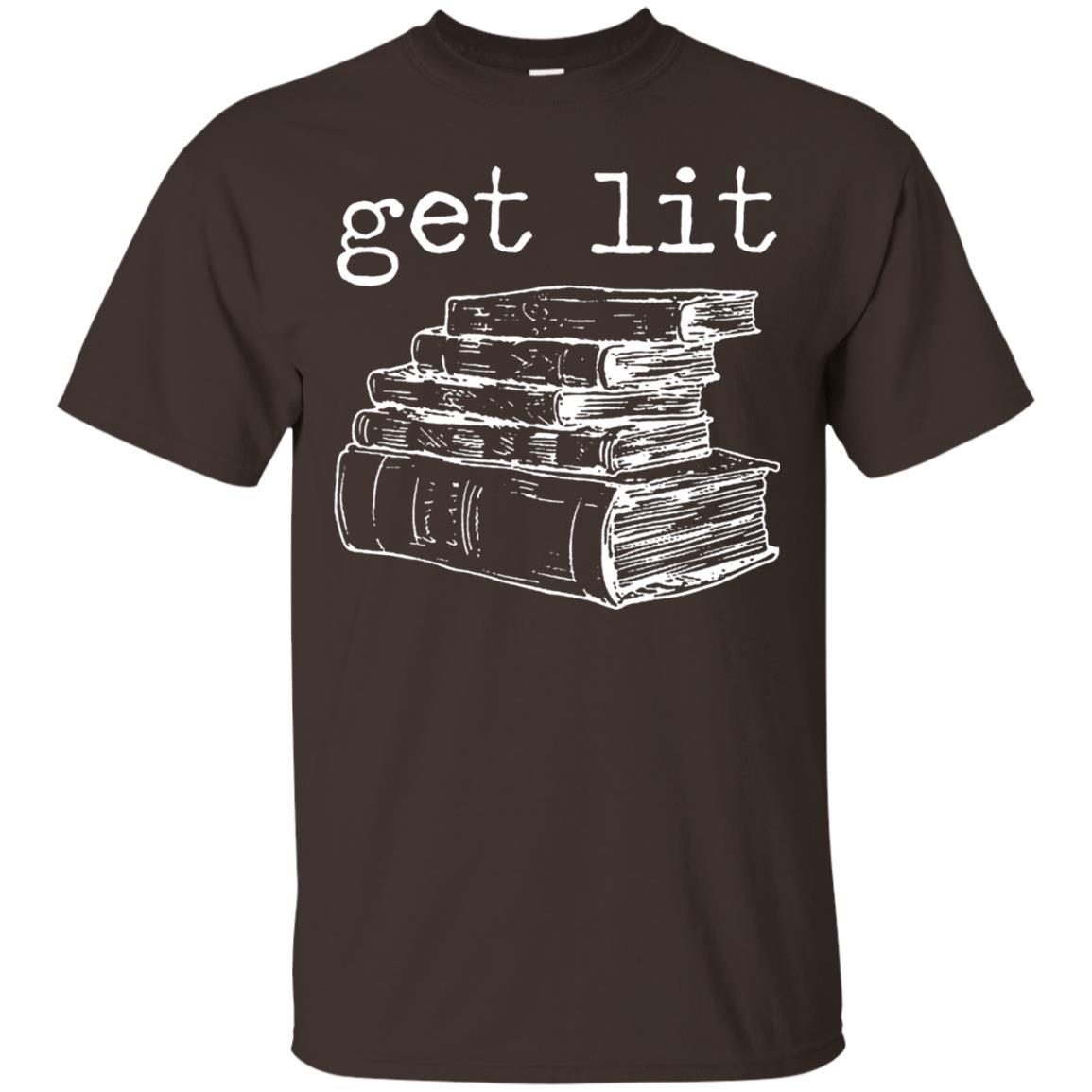 Merry Christmas T-shirt Get Lit Design With Books Dark Chocolate