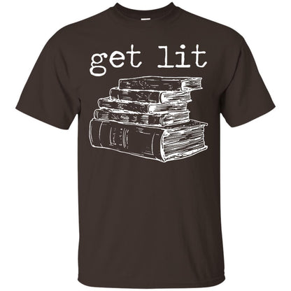 Merry Christmas T-shirt Get Lit Design With Books Dark Chocolate