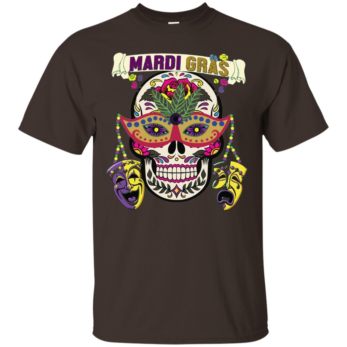 New Orleans Beads Skull Mardi Gras T-shirt Dark Chocolate