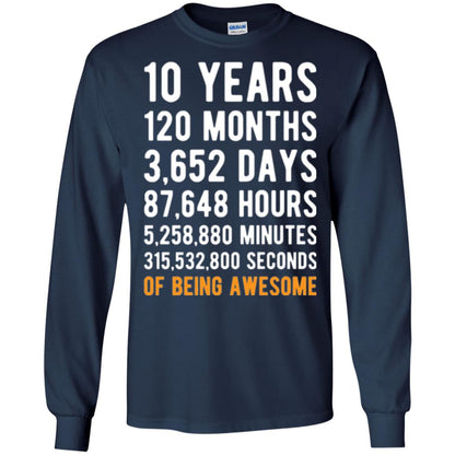 Birthday T-shirt 10 Years Old Of Being Awesome Navy
