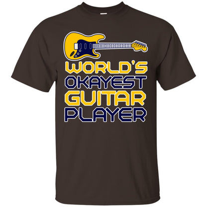 World's Okayest Guitar Player Gift Shirt For Guitarist Dark Chocolate