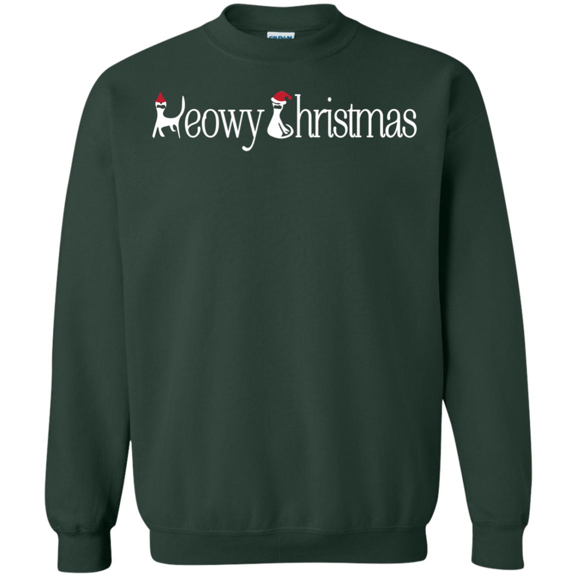 Christmas T-shirt Meowy Christmas Forest Green