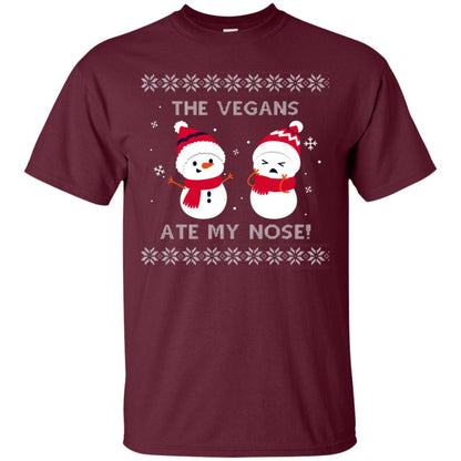 The Vegans Ate My Nose Funny Snowman Saying X-mas Gift Shirt Maroon
