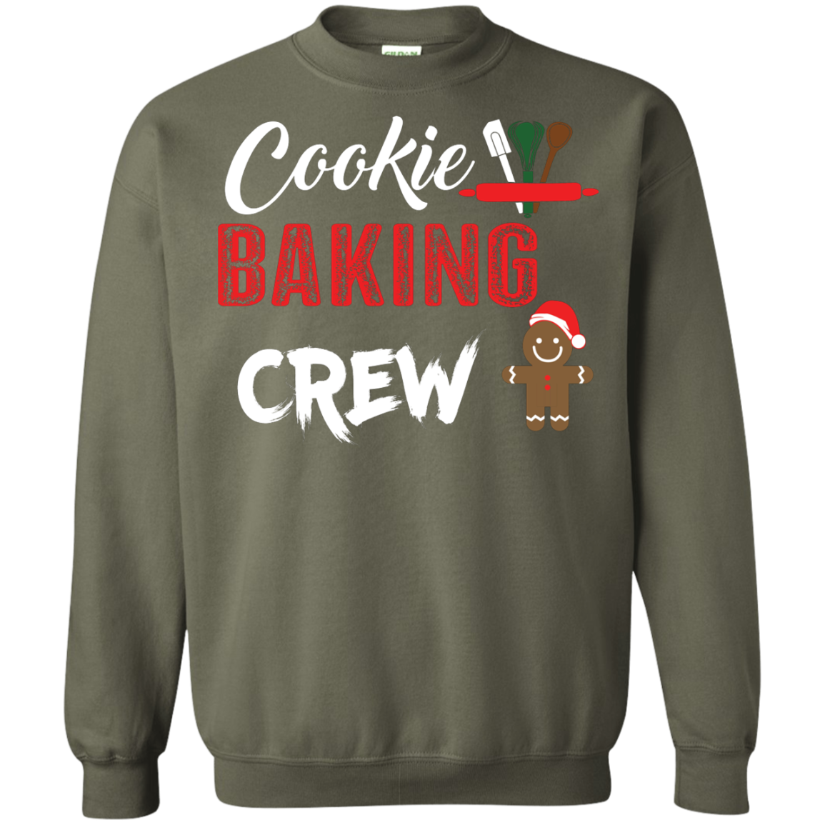 Christmas T-Shirt Cookie Baking Crew Military Green