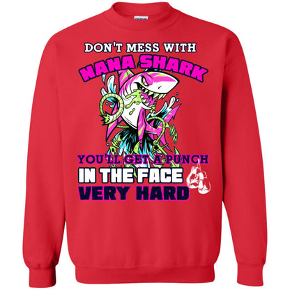 Don't Mess With Nana Shark You'll Get A Punch In The Face Very Hard Family Shark Shirt Red