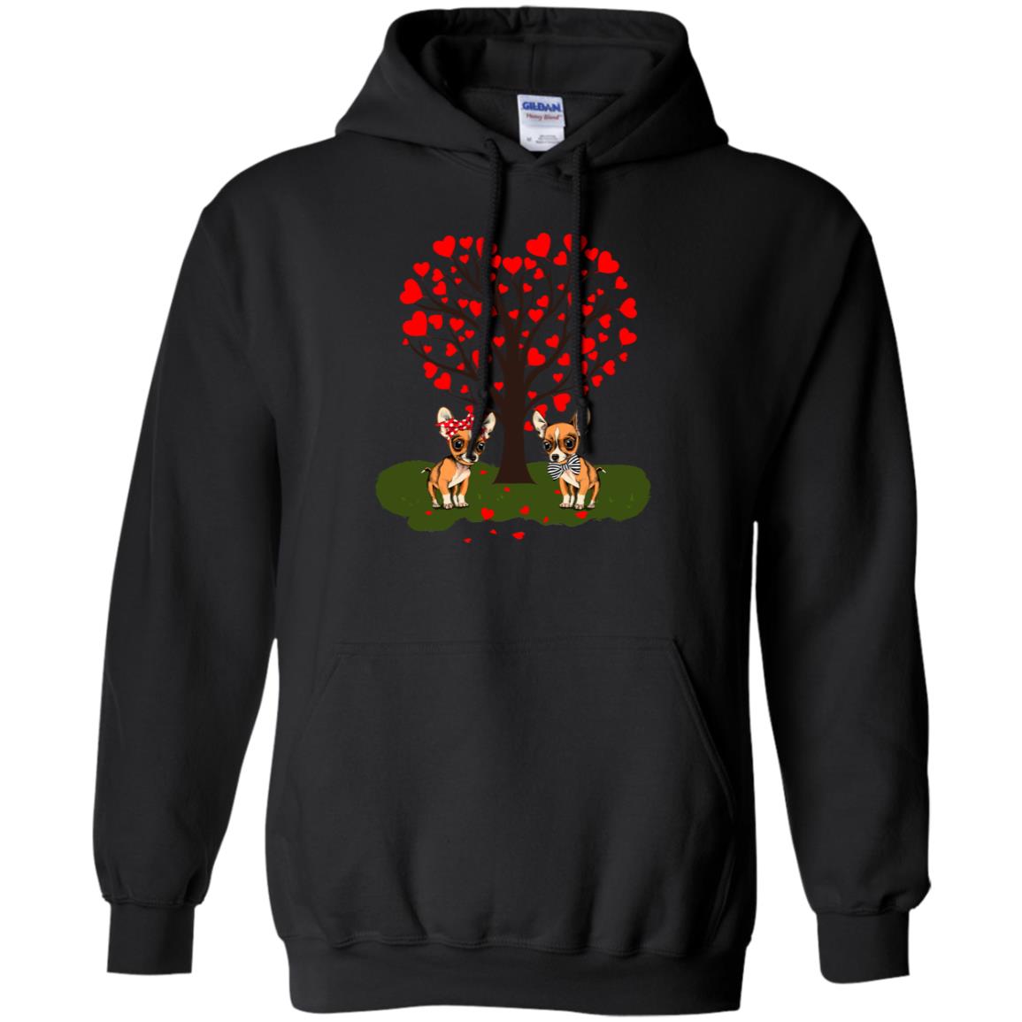 Valentine Chihuahua Couple Heart Tree Shirt Black