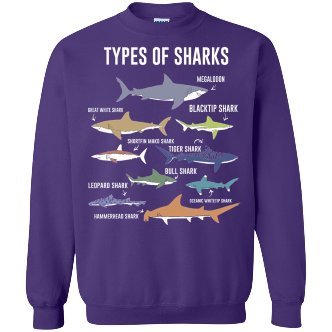 Shark Lover T-shirt 9 Types Of Sharks Ocean Purple