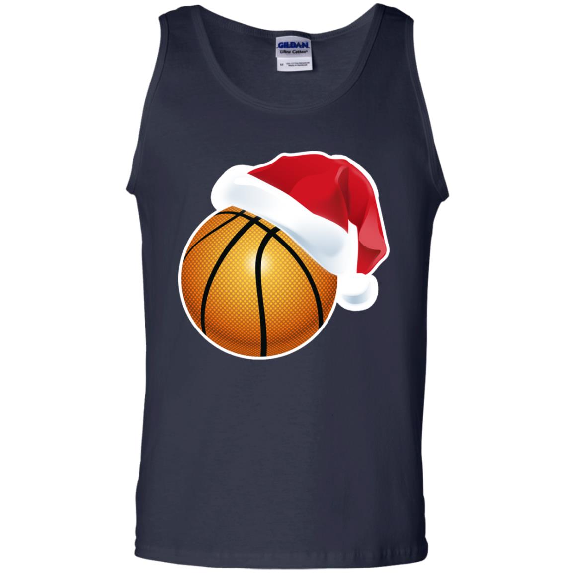 Basketball With Santa Claus Hat X-mas Shirt For Basketball Lovers Navy