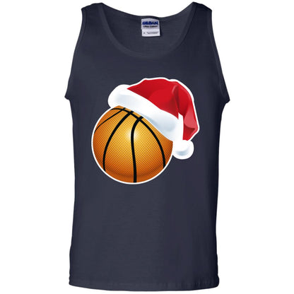 Basketball With Santa Claus Hat X-mas Shirt For Basketball Lovers Navy