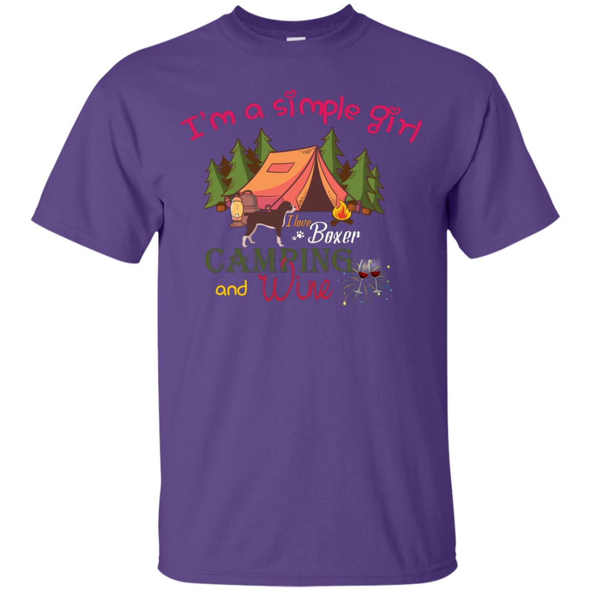 I’m A Simple Girl I Love Boxer Dog Camping And Wine Shirt Purple