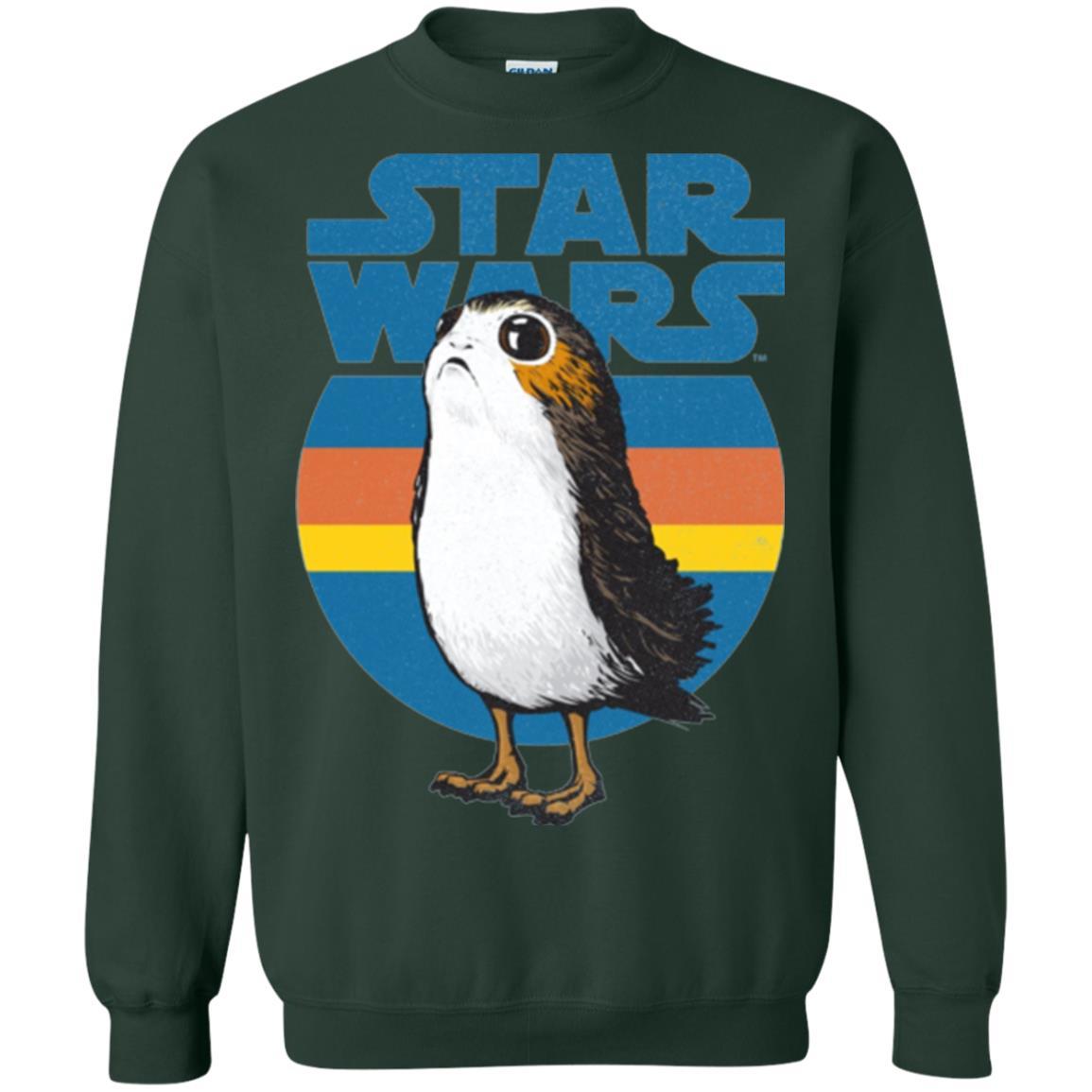 Film T-shirt Star Wars Last Jedi Porg Retro Stripes Logo Graphic Forest Green