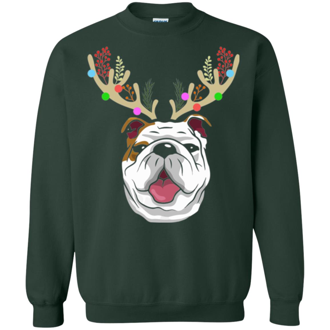 Dog Lovers T-shirt Funny Bulldogs With Antlers Forest Green