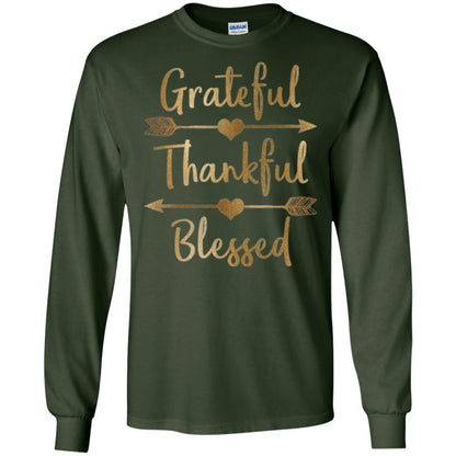 Thanksgiving T-shirt Grateful Thankful Blessed Forest Green