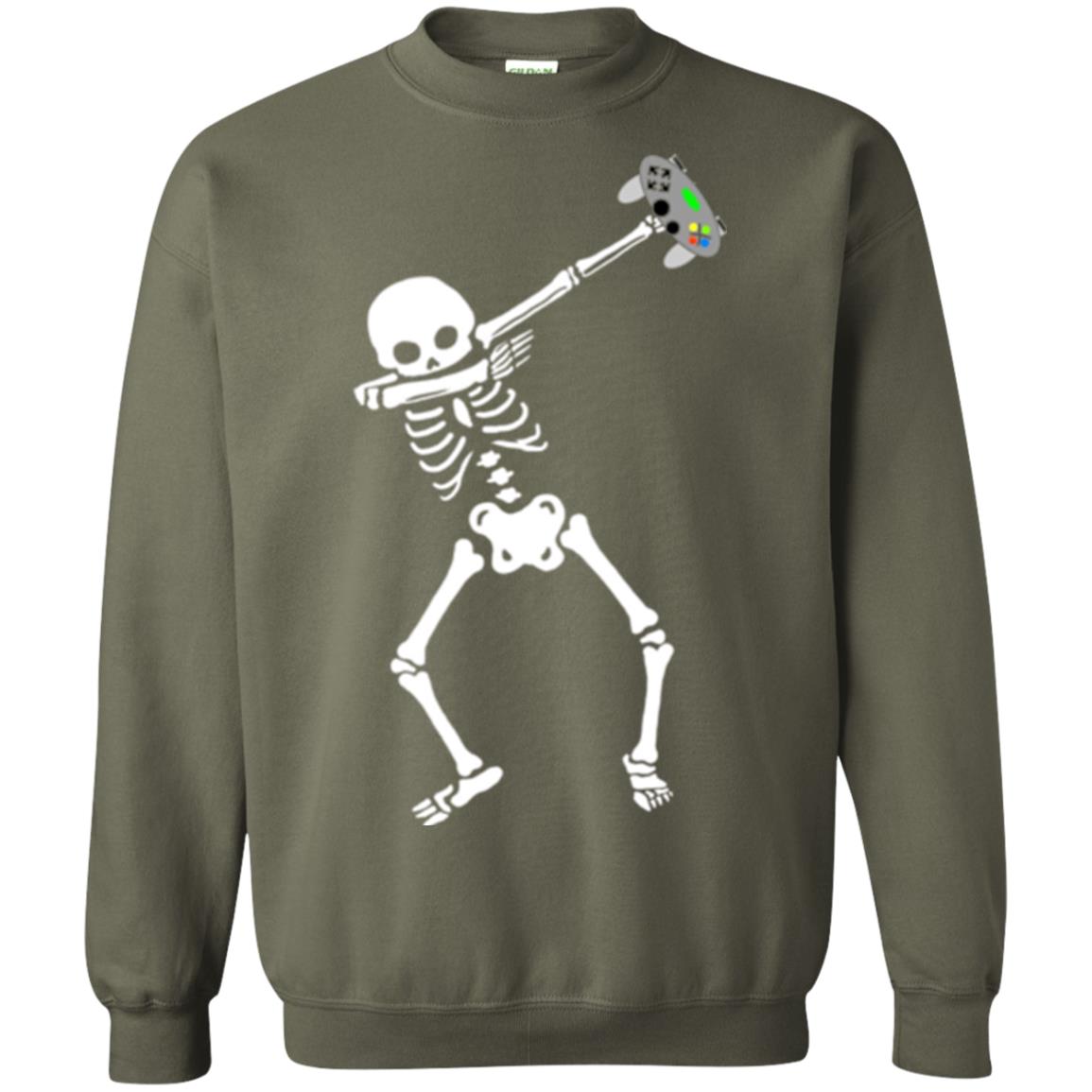 Gamer T-shirt Dabbing Skeleton Military Green