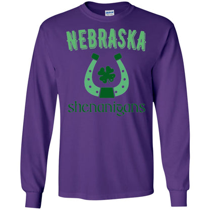 Nebraska Shenanigans Horseshoe Clover St Patrick_s Day T-shirt Purple