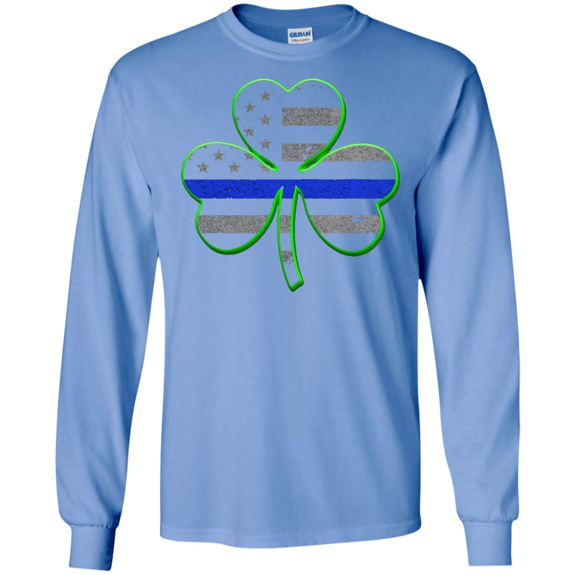 Thin Blue Line St Patrick_s Day Clover T-shirt Carolina Blue