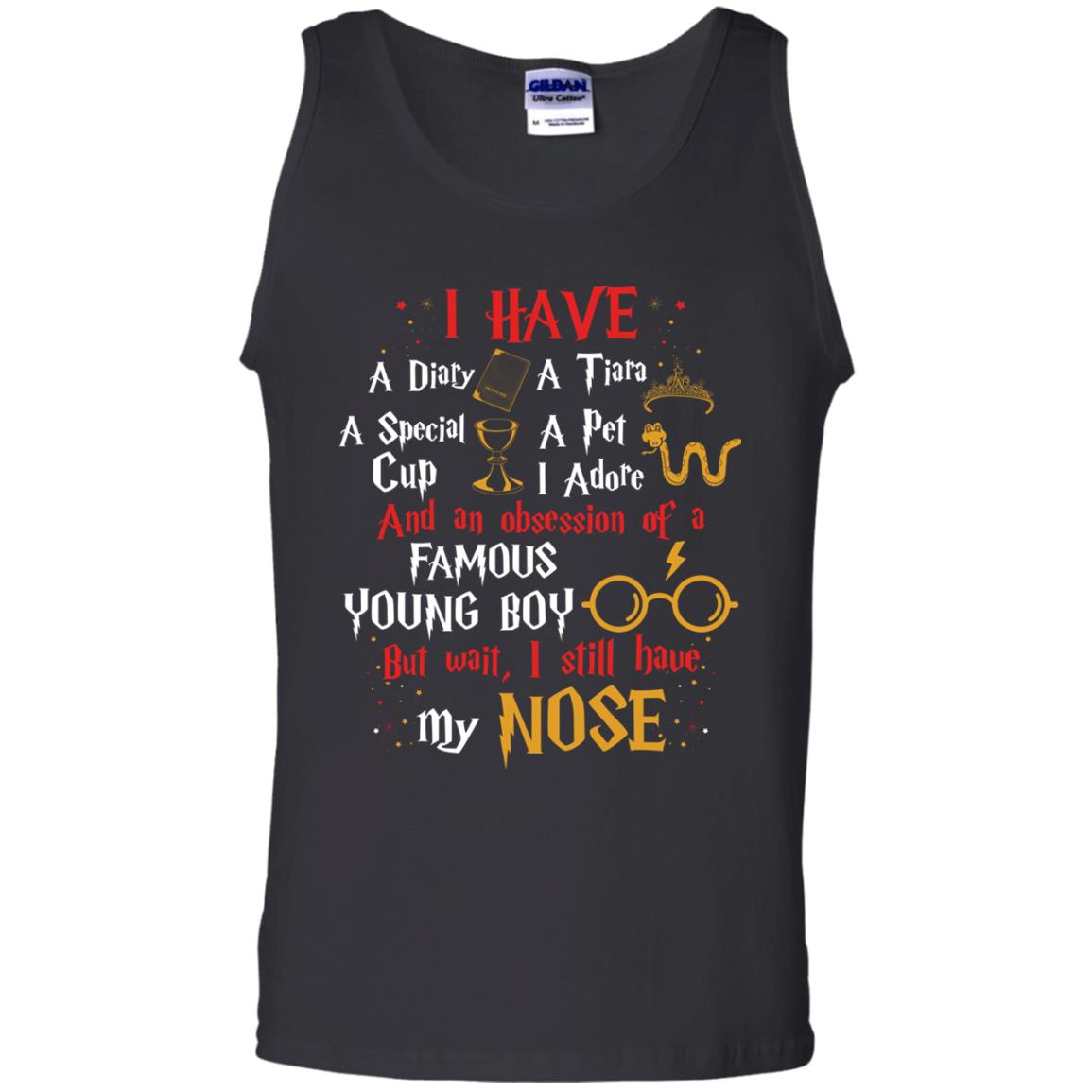 I Have A Diary, A Tiara, A Special Cup, A Pet I Adore And An Obsession Of A Famous Young Boy Harry Potter Fan T-shirtG220 Gildan 100% Cotton Tank Top