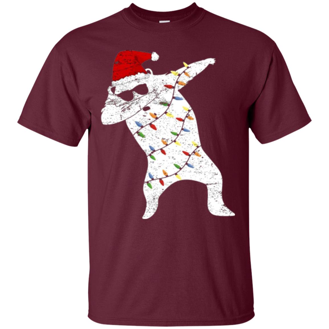 Christmas T-shirt Santa Bear Dabbing Lights Sunglasses Maroon