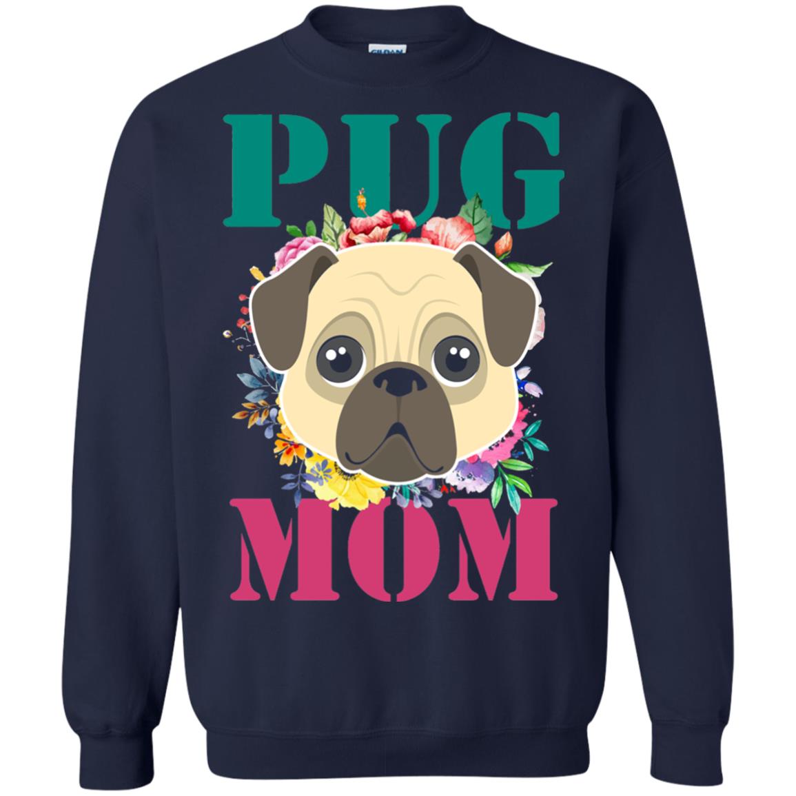 Floral Pug Mom T-shirt Puppy Pet Lover Navy