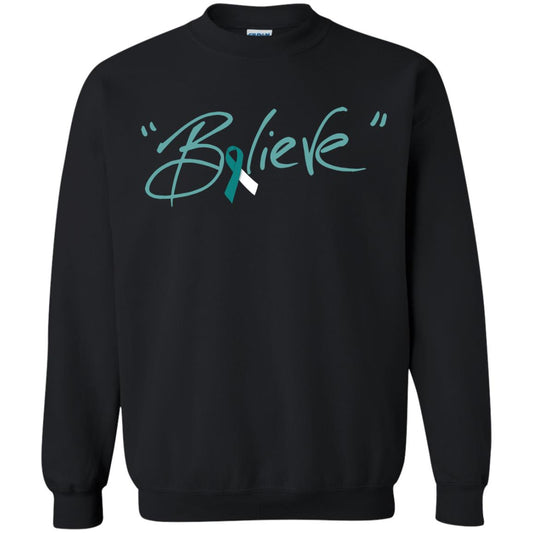 Cervical Cancer Awareness Shirt Teal White Ribbon Believe Black