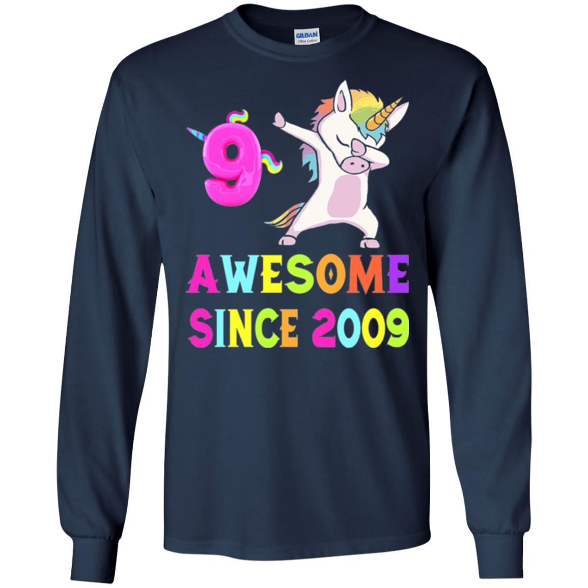 9th Birthday T-shirt Unicorn Dabbing Awesome Since 2009 Navy