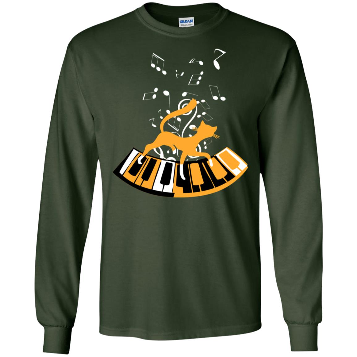 Cat Plays Piano Shirt For Mens Womens Forest Green