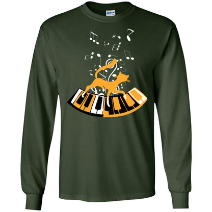 Cat Plays Piano Shirt For Mens Womens Forest Green