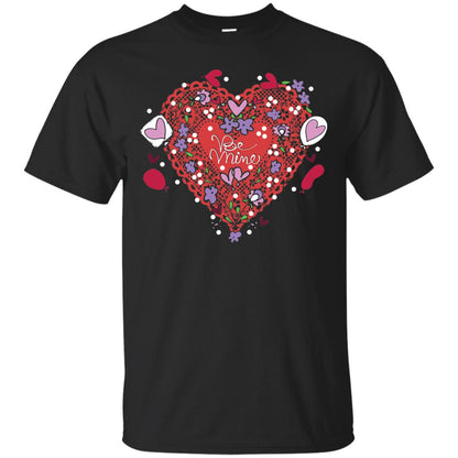 Lace Hearts Balloons Flowers T-shirt Black