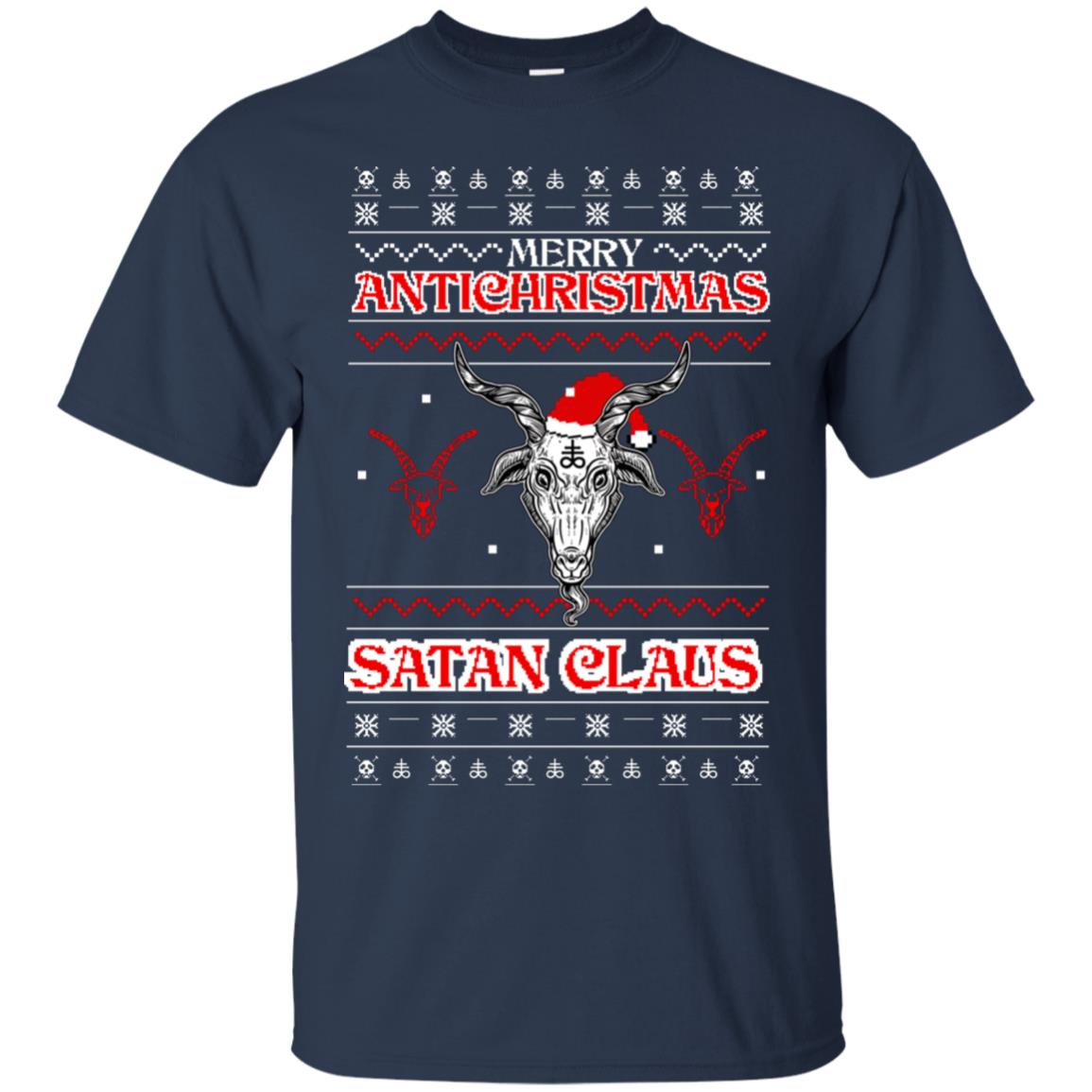Merry Antichristmas Satan Claus Gift Shirt Navy