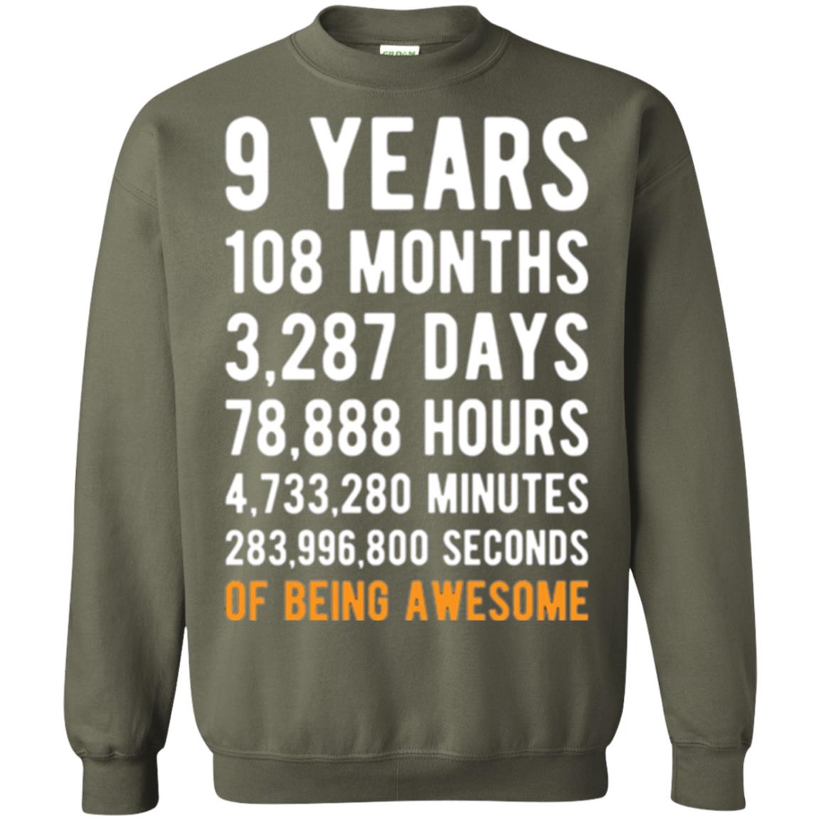 9th Birthday T-shirt 9 Years Old Being Awesome Military Green