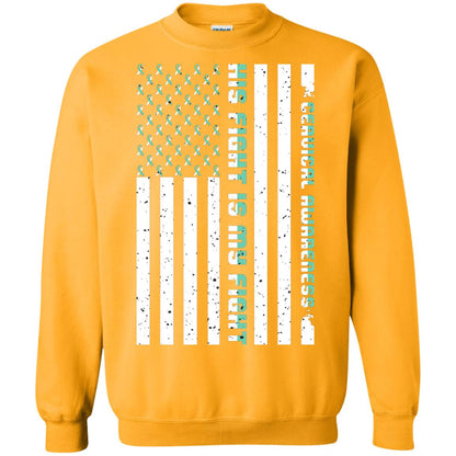 Cervical Awareness His Fight Is My Fight Teal White Stars Flag Of Usa Shirt Gold