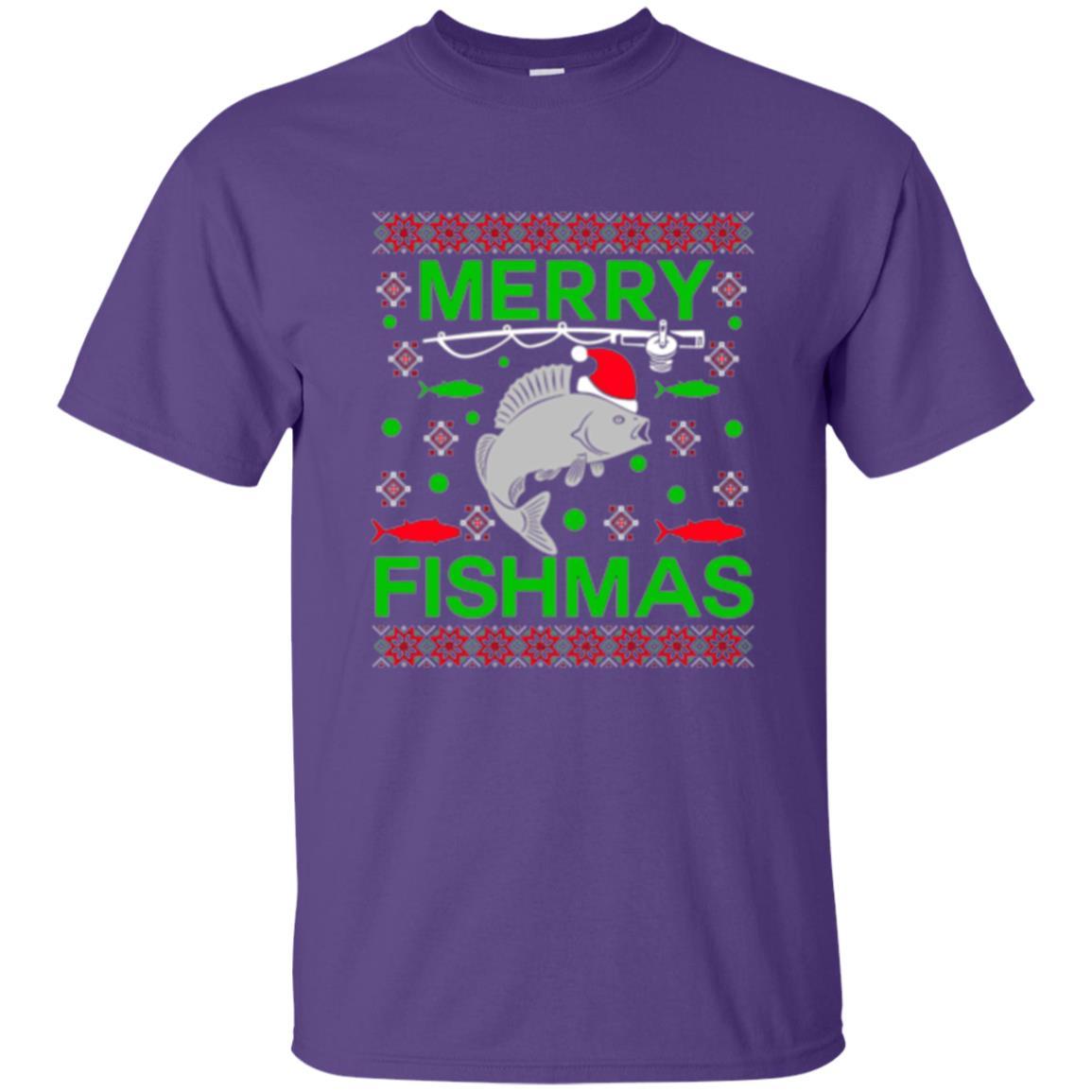 Christmas T-shirt Merry Fishmas Merry Christmas Fisherman Purple