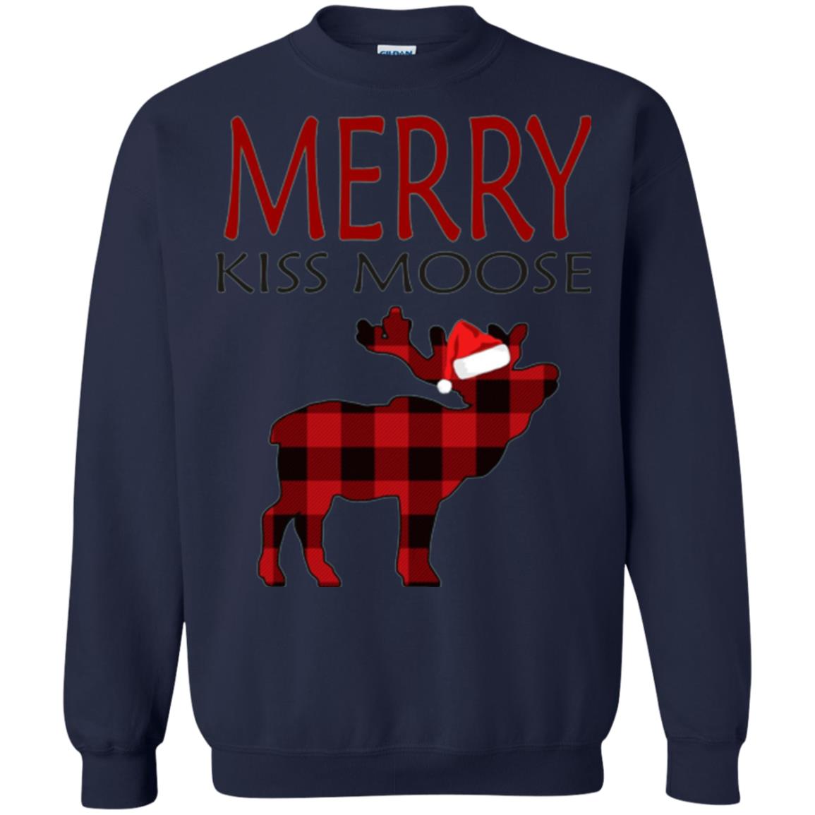 Christmas T-shirt Merry Kiss Moose Navy