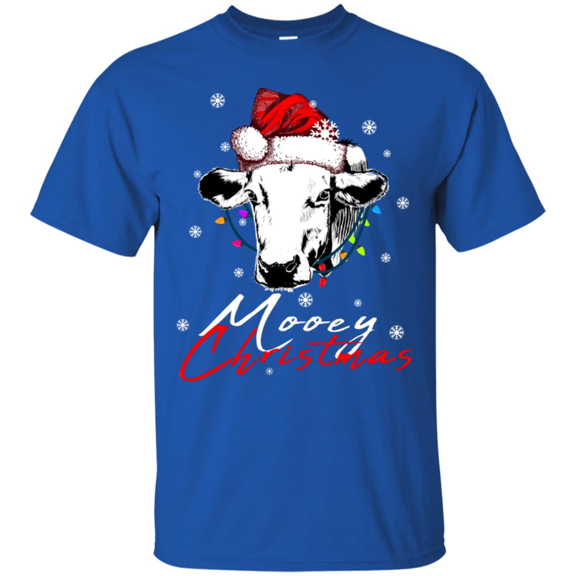 Mooey Merry Christmas X-mas Cow With Santa Hat And Lights Gift Shirt Royal