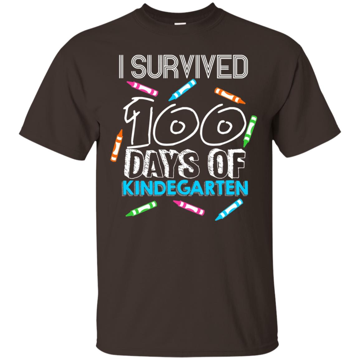 Teacher Kid T-shirt I Survived 100 Days Of Kindergarten Dark Chocolate