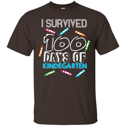 Teacher Kid T-shirt I Survived 100 Days Of Kindergarten Dark Chocolate