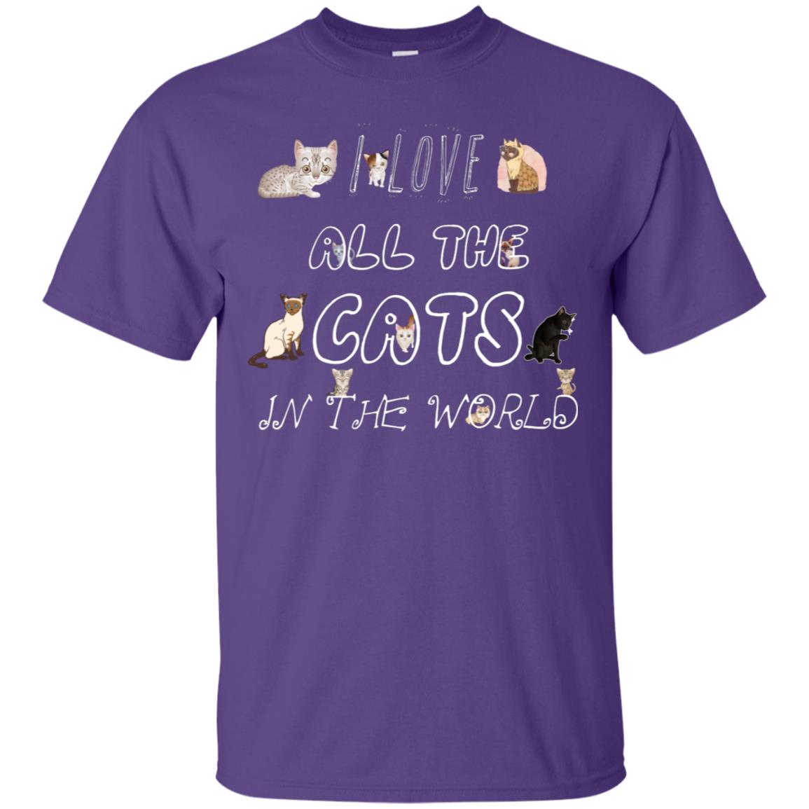 I Love All The Cats In The World Cat Lovers Shirt For Mens Or Womens Purple