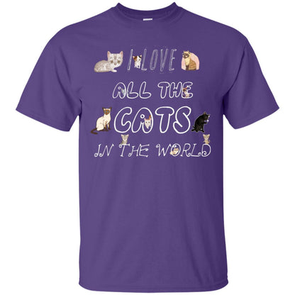 I Love All The Cats In The World Cat Lovers Shirt For Mens Or Womens Purple
