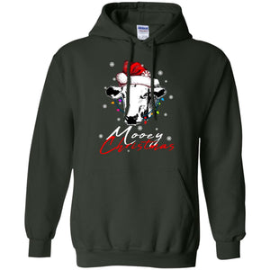 Mooey Merry Christmas X-mas Cow With Santa Hat And Lights Gift ShirtG185 Gildan Pullover Hoodie 8 oz.