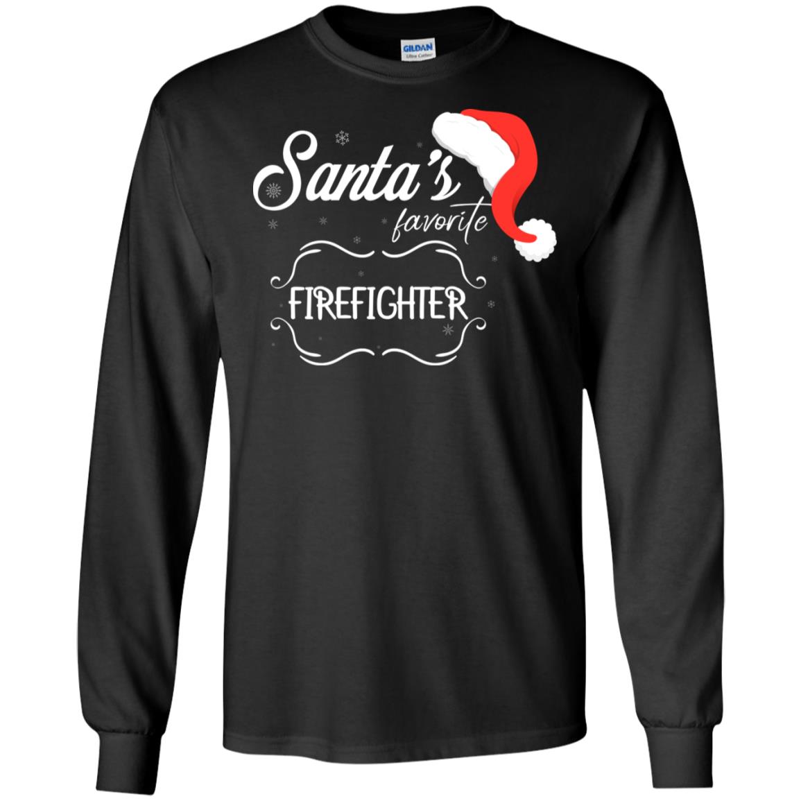Santa's Favorite Firefighter Firefighting X-mas Gift Shirt For Mens WomensG240 Gildan LS Ultra Cotton T-Shirt