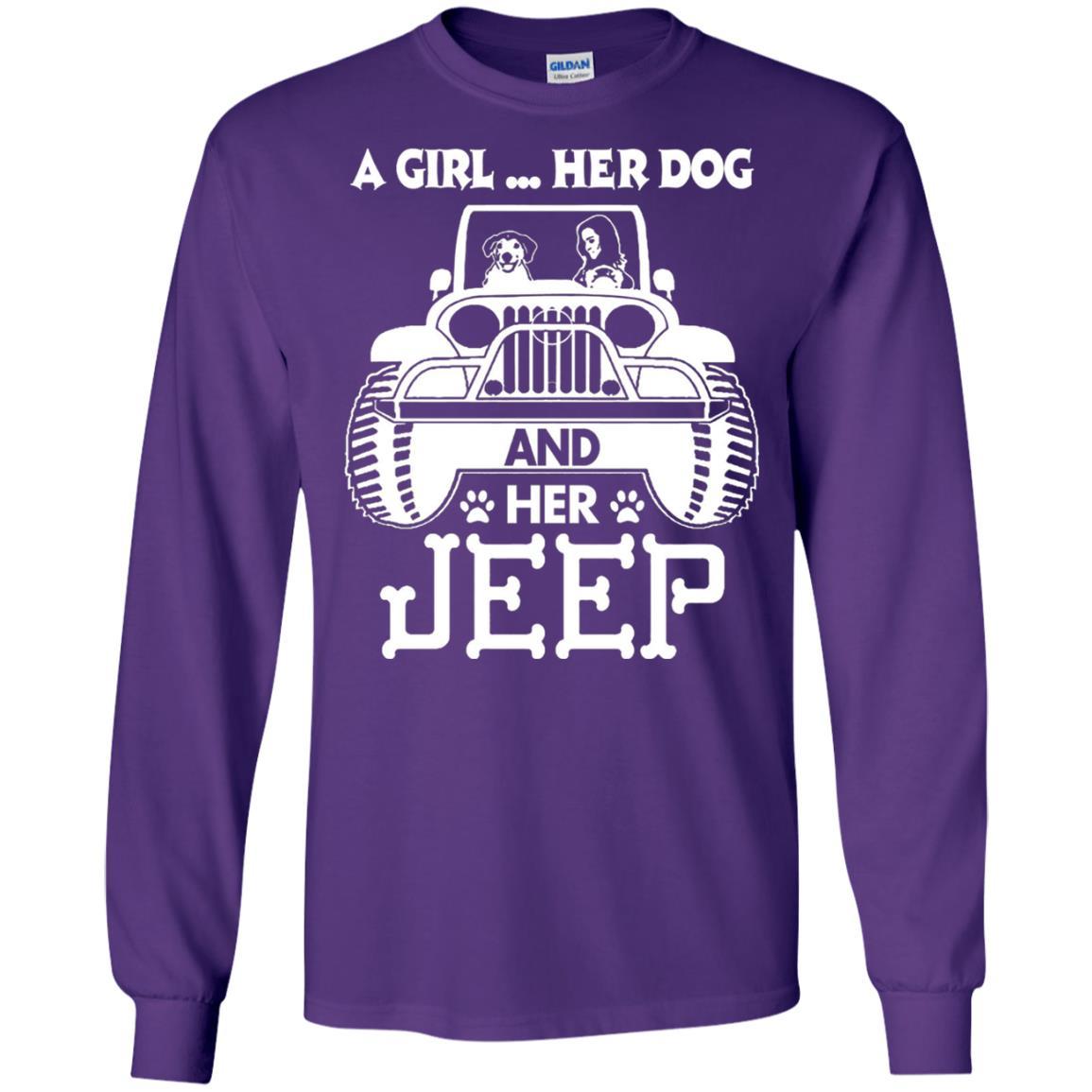 Dog Lover T-shirt A Girl Her Dog And Her Jeep Purple