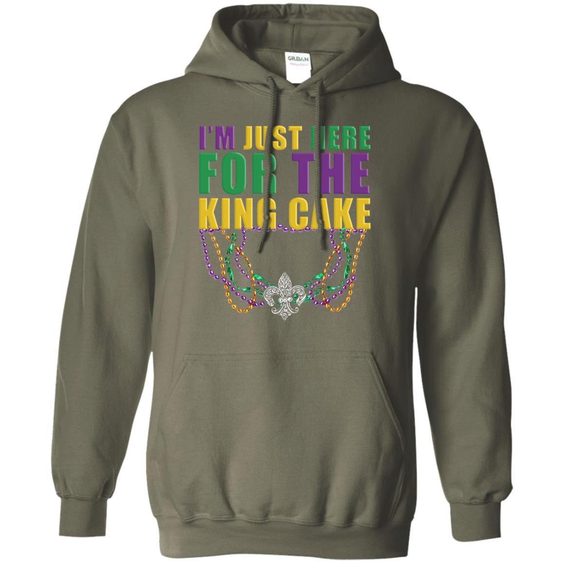 Mardi Gras Beads T-shirt I_m Just Here For The King Cake Military Green