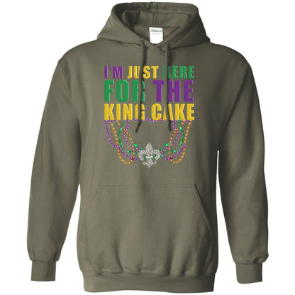 Mardi Gras Beads T-shirt I_m Just Here For The King Cake Military Green