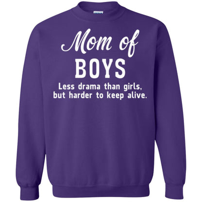 Mom Of Boys Less Drama Than Girls But Harder To Keep Alive T-shirt Mothers Day Purple